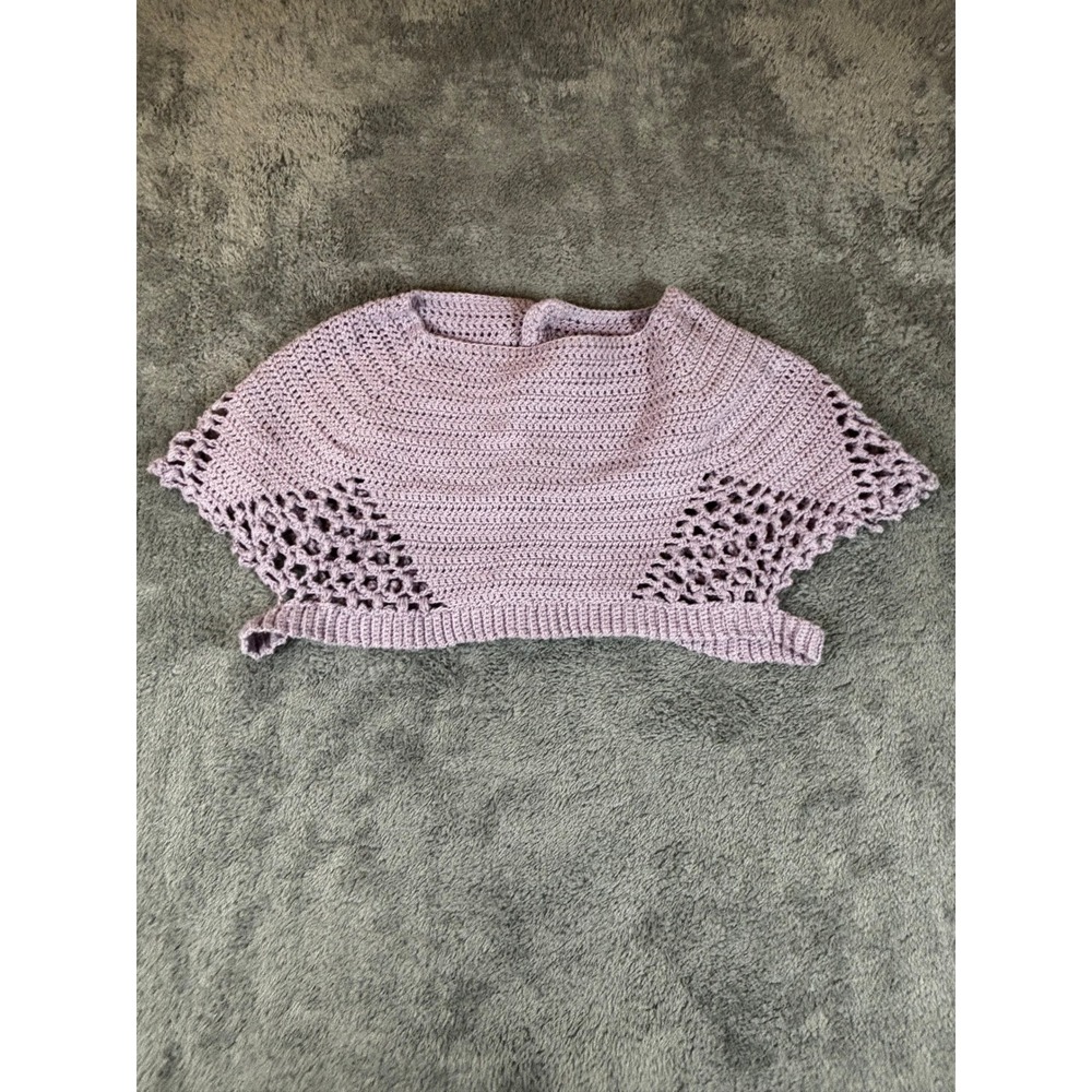 Handmade Crochet Shrug Cardigan Lavender Purple Button Front Cropped Bolero